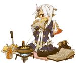  bad_id bad_pixiv_id book cheese eating fondue food highres itsukia magic original potion red_eyes solo white_hair 