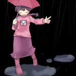  artist_request braid lowres madotsuki pink_shirt puddle rain shirt skirt solo twin_braids umbrella yume_nikki 
