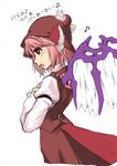  :o armlet blush brown_eyes dress feathered_wings from_side head_wings long_sleeves mystia_lorelei open_mouth orange_hair red_dress short_hair simple_background solo touhou white_background wings you_naka 