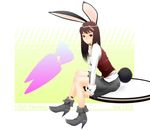  animal_ears bad_id bad_pixiv_id brown_eyes brown_hair bunny_ears bunny_tail copyright_request long_hair nanahime sitting solo tail 