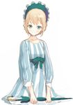 blonde_hair blue_eyes bonnet copyright_request dress hanamura_mai solo striped umbrella 