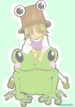  blonde_hair frog hat jpeg_artifacts kabuchi_(zappa05) moriya_suwako ribbon riding simple_background solo touhou 