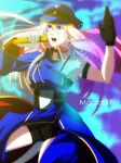  artist_request blue_eyes gloves hat idol long_hair macross macross_frontier microphone multicolored_hair music neon_lights peaked_cap sheryl_nome short_shorts shorts singing solo sparkle 