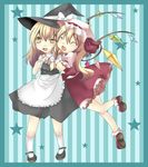  bad_id bad_pixiv_id blonde_hair closed_eyes flandre_scarlet hat kirisame_marisa long_hair multiple_girls ribbon short_hair touhou uri_(naduki) wings witch_hat 