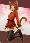  animal_ears bad_id bad_pixiv_id brown_eyes brown_hair cat_ears original solo tail thighhighs toshi 