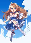  blue_eyes boots brown_hair day long_hair mirai_(kiichigo3) original sky solo 