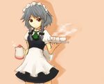  cup izayoi_sakuya kokotetsu red_eyes silver_hair solo tea teacup teapot touhou tray 