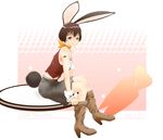  animal_ears bad_id bad_pixiv_id boots brown_eyes brown_hair bunny_ears bunny_tail copyright_request nanahime short_hair sitting smile solo tail 