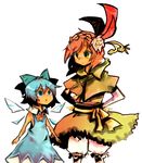  bad_id bad_pixiv_id blue_eyes blue_hair bow character_request cirno dress k_no_hito multiple_girls red_hair short_hair touhou wings yellow_eyes 