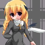  blonde_hair braid copyright_request cross horns kanijiru latin_cross lowres nun oekaki solo twin_braids wings 