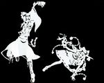  greyscale hakurei_reimu high_contrast ibuki_suika monochrome multiple_girls satou silhouette touhou 