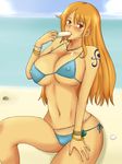  1girl breasts brown_eyes earrings highres huge_breasts jewelry momo_765 nami nami_(one_piece) necklace one_piece orange_hair tattoo 
