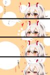  1girl 4koma :&lt; :3 :o absurdres ayanami_(azur_lane) azur_lane bangs blush chibi closed_mouth comic commander_(azur_lane) commentary_request eyebrows_visible_through_hair eyes_closed flying_sweatdrops gloves hair_between_eyes headgear heart high_ponytail highres kurukurumagical long_sleeves mvp orange_eyes out_of_frame parted_lips petting ponytail translation_request white_gloves 