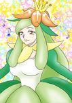  1girl breasts brown_eyes green_hair large_breasts lilligant personification pokemon 