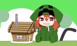  brown_eyes cat_tail creeparka creeper fork hood hoodie house knife minecraft onakasuita open_mouth personification red_hair saliva short_hair sleeves_past_wrists solo symbol-shaped_pupils symbol_shaped_pupils tail 