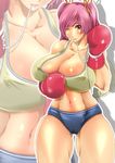  1girl alop-net boxing_gloves breasts character_request erect_nipples highres huge_breasts macto pink_eyes pink_hair smile solo source_request thick_thighs thigh_gap thighs wink 