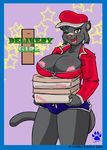  amber_eyes areola bandage big_breasts box breasts cleavage clothed clothing delivery feline female hat lonbluewolf looking_at_viewer mammal maya_(lonbluewolf) one_eye_closed panther shorts solo wink 