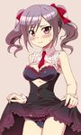  black_bra black_panties blush bra breasts cleavage grey_hair hair_ribbon idolmaster idolmaster_cinderella_girls kanzaki_ranko lingerie lolita_fashion medium_breasts necktie panties pink_eyes ribbon skirt skirt_lift solo tears twintails underwear uraichishi wrist_cuffs 