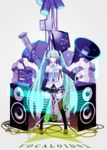  aqua_eyes aqua_hair detached_sleeves funamushi_nomore hatsune_miku long_hair microphone microphone_stand necktie skirt solo speaker thighhighs twintails very_long_hair vocaloid 