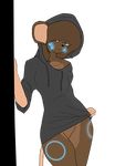  bioluminescence blue_eyes bottomless breasts brown brown_hair female glowing hair markings mouse onlylikeag5 rodent solo sweater transformice 