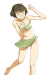  akizuki_ryou bandeau barefoot bikini closed_eyes crossdressing idolmaster idolmaster_dearly_stars inu_(aerodog) male_focus midriff otoko_no_ko sarong smile solo strapless swimsuit tubetop 