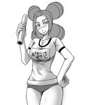  1girl baton blush breasts gym_leader jouwan large_breasts lowres melissa_(pokemon) monochrome pokemon 