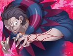  black_eyes caster_(fate/zero) claws fate/zero fate_(series) fingernails ginnyo grey_hair highres jewelry long_fingernails male_focus pink_background ring solo 