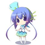  animated animated_gif aoki_lapis blinking blue_eyes blue_hair chibi gloves hair_ornament long_hair lowres multicolored_hair musical_note simple_background skirt smile solo thighhighs tourmaline twintails vocaloid yuzuki_kei 