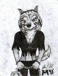  alpha alpha_and_omega and annoying_watermark anthro anthrofied bear_trap black_clothing black_nose breasts canine female goth ink kate looking_at_viewer mammal mitsi1991 omega plain_background shackles sketch solo watermark wolf 