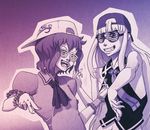  backwards_hat bare_shoulders baseball_cap crossover evangeline_a_k_mcdowell fangs gangster grin hat mahou_sensei_negima! monochrome multiple_girls necktie remilia_scarlet shutter_shades smile soumakyo touhou 