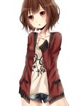  :o blush brown_eyes brown_hair highres original shorts solo white_background yamasuta 