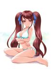  akazawa_izumi another bare_shoulders bikini blush breasts cleavage crossed_arms front-tie_top full_body large_breasts long_hair red_eyes red_hair rin2008 side-tie_bikini sitting solo swimsuit twintails very_long_hair yokozuwari 