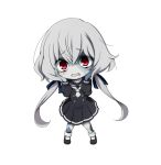 bangs black_dress black_footwear black_sailor_collar blue_ribbon blush bobby_socks chibi commentary_request dress eyebrows_visible_through_hair full_body grey_hair grey_legwear hair_between_eyes hair_ribbon hands_on_own_cheeks hands_on_own_face hands_up highres konno_junko kuena long_hair looking_at_viewer low_twintails open_mouth pleated_dress red_eyes ribbon sailor_collar sailor_dress shoes simple_background socks solo standing stitches twintails very_long_hair wavy_mouth white_background zombie zombie_land_saga 