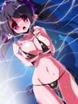  afloat bikini black_hair hat himekaidou_hatate long_hair miuku_(marine_sapphire) navel pointy_ears purple_eyes solo swimsuit tokin_hat touhou twintails water 