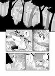  2girls comic forest greyscale hat highres injury monochrome morioka_itari multiple_girls mystia_lorelei nature panties pantyshot rumia touhou translated underwear wince wings 