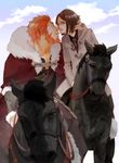  armor beard black_eyes black_hair bucephalus cape coat facial_hair fate/zero fate_(series) hidekikawai horse male_focus multiple_boys necktie red_hair rider_(fate/zero) waver_velvet 