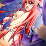  ass bat_wings blush bra bra_removed breast_hold breasts covering frills head_wings jpeg_artifacts koakuma large_breasts lingerie long_hair panties pink_bra pink_panties polka_dot polka_dot_bra polka_dot_panties red_eyes red_hair solo surprised suzuki_nene tears topless touhou underwear underwear_only undressing wings 