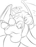  3_toes arokh charizard claws dragon giant hindpaw macro male monochrome muscles nintendo nipples paws pecs plain_background plantigrade pok&#233;mon pok&eacute;mon scalie smile soles solo stomping toe_claws toes video_games white_background wings 