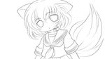  absurdres animal_ears greyscale highres inubashiri_momiji lineart looking_at_viewer monochrome solid_black_thumbnail solo touhou transparent_background yume_shokunin 