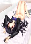  accel_world bad_id bad_pixiv_id barefoot bed black_hair blush bottomless bow bra breasts cable clothes_removed kuroyukihime lingerie long_hair long_legs lying nipples on_back on_bed pubic_hair red_eyes sakurajousui_neko skirt small_breasts smile solo underwear upside-down 