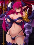  armor bare_shoulders breasts candlestand earrings gauntlets green_eyes hand_on_hip highres huge_breasts jewelry long_hair navel original pink_hair pointy_ears raised_eyebrow smile solo umigarasu_(magipro) underboob 