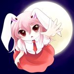  animal_ears bunny_ears from_above full_moon highres long_hair looking_at_viewer looking_up moon necktie purple_hair red_eyes red_neckwear reisen_udongein_inaba solo touhou yume_shokunin 