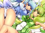  amatsuba_mimina aoki_reika blue_eyes blue_hair bow bowtie breasts brooch choker cure_beauty cure_march green_choker green_eyes green_hair green_neckwear green_skirt head_wings jewelry large_breasts long_hair magical_girl midorikawa_nao multiple_girls panties precure skirt smile smile_precure! tiara tongue underwear white_background white_panties 