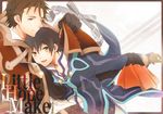  alvin_(tales) bad_id bad_pixiv_id black_hair brown_eyes brown_hair coat cravat gloves isago_(ica) jude_mathis male_focus multiple_boys one_eye_closed smile tales_of_(series) tales_of_xillia 