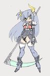  blue_hair elbow_gloves gloves green_eyes gundam gundam_deathscythe gundam_wing high_heels highres horns linxoptimus long_hair mecha_musume pauldrons personification pointy_ears scythe shoes solo thighhighs weapon work_in_progress 