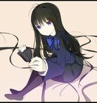  accel_world bad_id bad_pixiv_id black_hair blue_eyes bow cable kuroyukihime long_hair long_sleeves pantyhose school_uniform senya_fuurin sitting skirt smile solo umesato_middle_school_uniform usb 