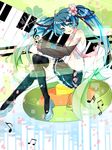  aqua_eyes aqua_hair bad_id bad_pixiv_id detached_sleeves fei_(songyijie) flower hair_flower hair_ornament hairclip hatsune_miku highres long_hair musical_note navel necktie open_mouth piano_keys see-through shoes skirt solo thighhighs twintails very_long_hair vocaloid 