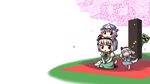  animal_ears blush_stickers cherry_blossoms child closed_eyes creeper dog dog_ears dog_tail hat konpaku_youmu minecraft multiple_girls musical_note nin_(sinobili) saigyouji_yuyuko seiza simple_background sitting smile tail touhou tree white_background 