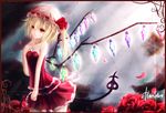  alternate_costume alternate_wings bare_shoulders blonde_hair character_name dress flandre_scarlet flower hat laevatein petals red_eyes rose short_hair side_ponytail solo touhou wangchuan_de_quanyan wings 