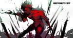  bad_id bad_pixiv_id black_hair dark_persona fate/zero fate_(series) glowing glowing_eyes impaled lancer_(fate/zero) male_focus polearm shenzhideng solo spear spoilers stabbed weapon yellow_eyes 